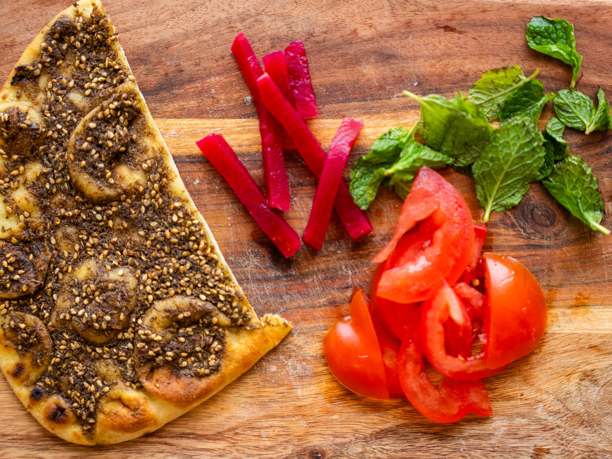 A cutting board with some food on it