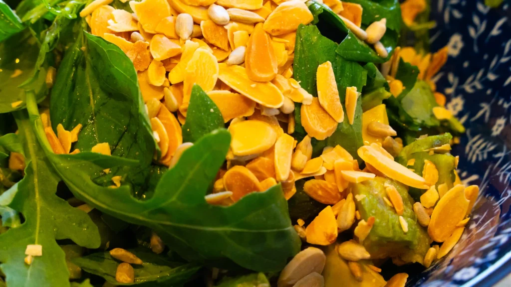 A bowl of food on top of a table.