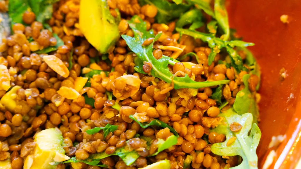 A bowl of food on top of a table.